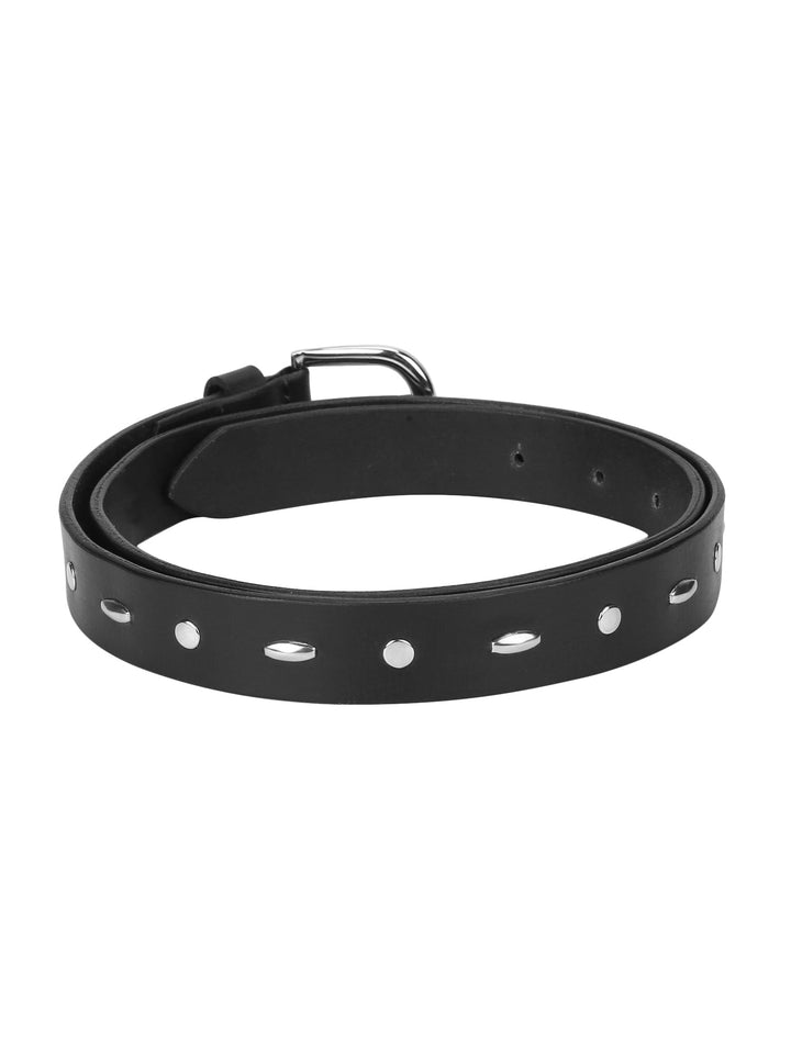 Women Casual Genuine Leather Belt | Black Leather Belt with Rivets