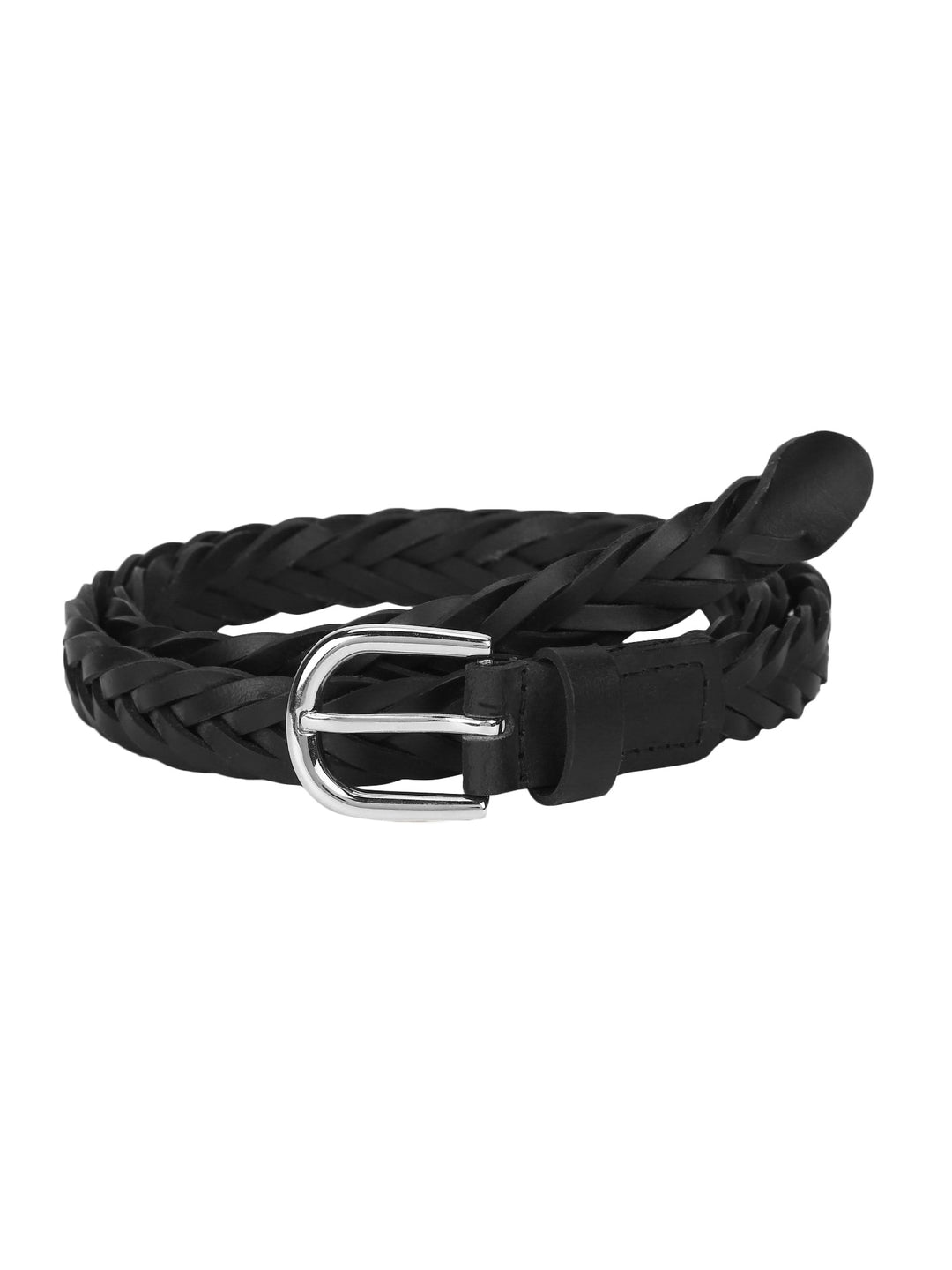 Genuine Leather Braided Women's Belt | Stylish Black Accessory for Outfits