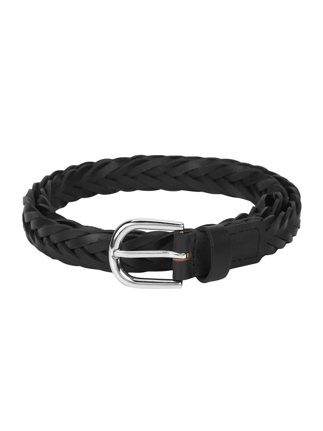 Genuine Leather Braided Women's Belt | Stylish Black Accessory for Outfits