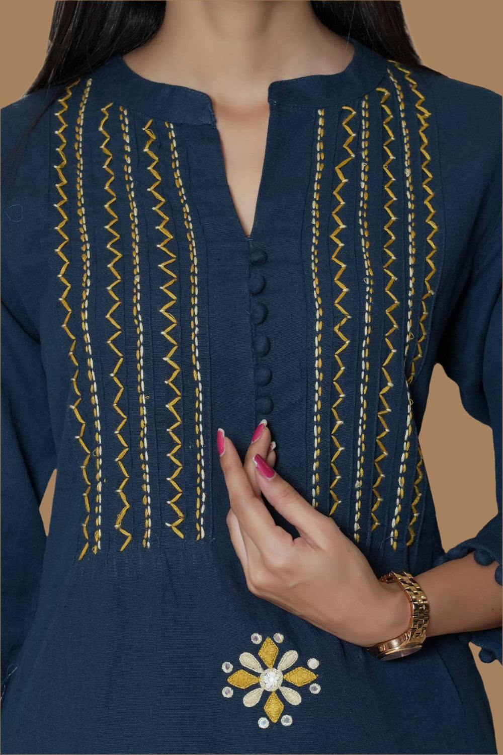 Sophisticated navy blue kurti set made from soft cotton, perfect for women looking for a versatile outfit for any occasion