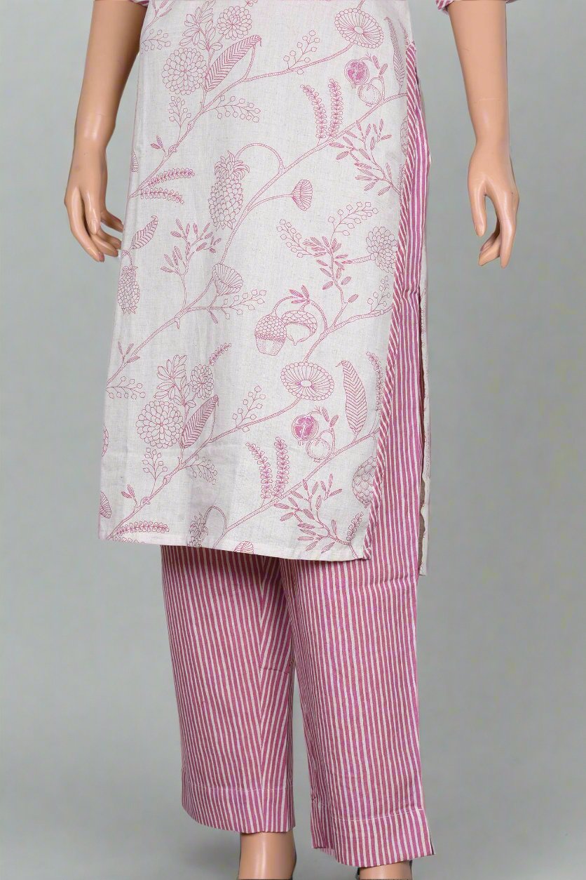 Trendy white and pink floral kurti set for women, designed for both casual outings and festive celebrations.