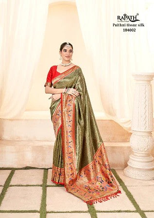 Vibrant Paithani Silk Saree | Gold Zari Border & Butti Design for Weddings