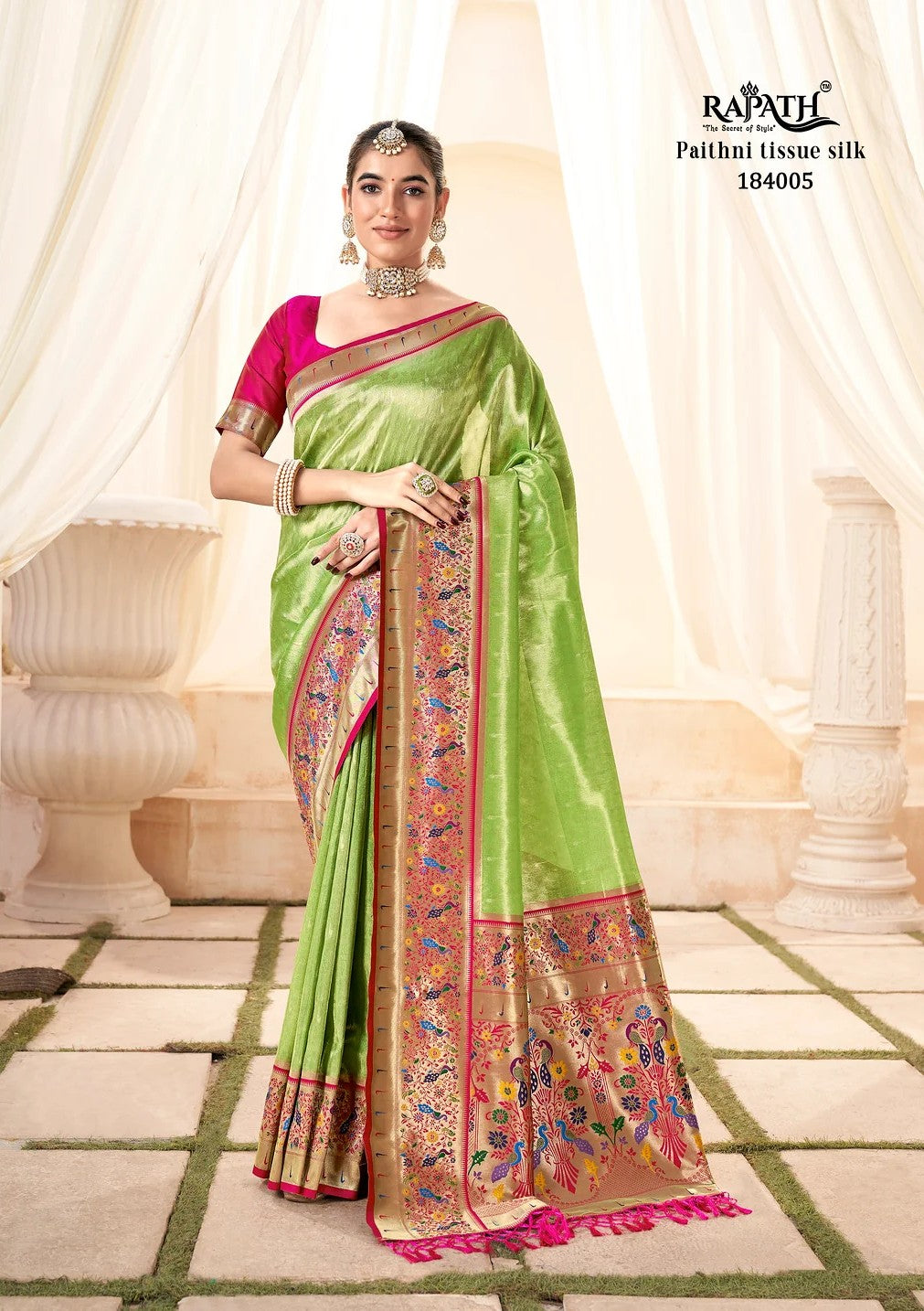 Vibrant Paithani Silk Saree | Gold Zari Border & Butti Design for Weddings