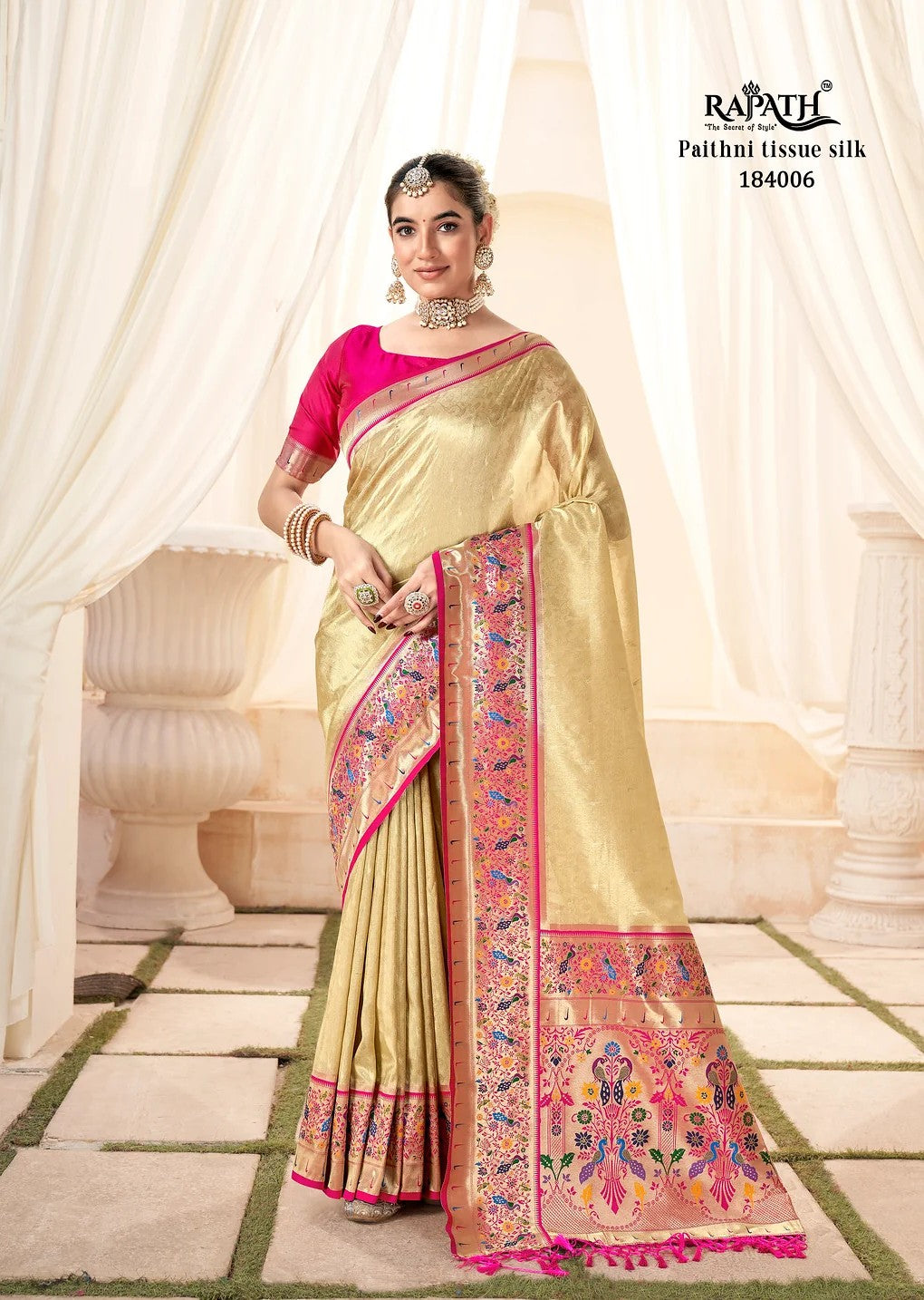 Vibrant Paithani Silk Saree | Gold Zari Border & Butti Design for Weddings