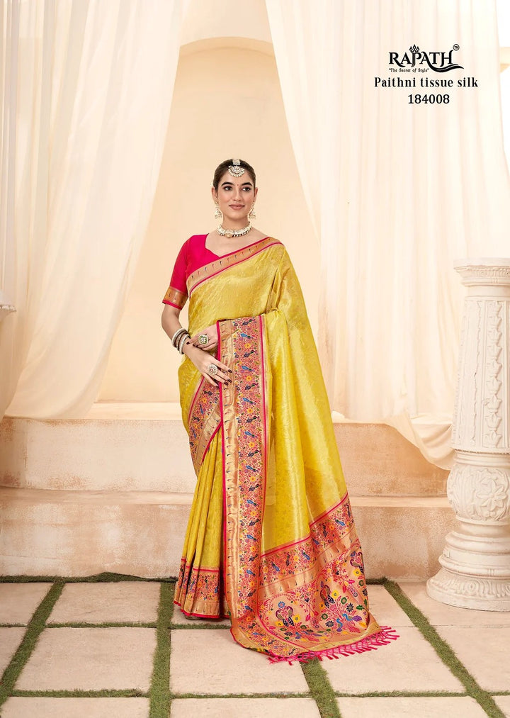 Vibrant Paithani Silk Saree | Gold Zari Border & Butti Design for Weddings