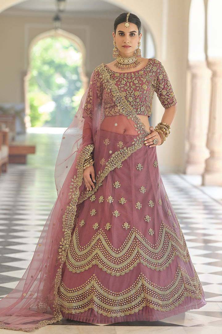 Elegant Mauve Lehenga Choli with Dori Work & Sequins | Bridal Lehenga