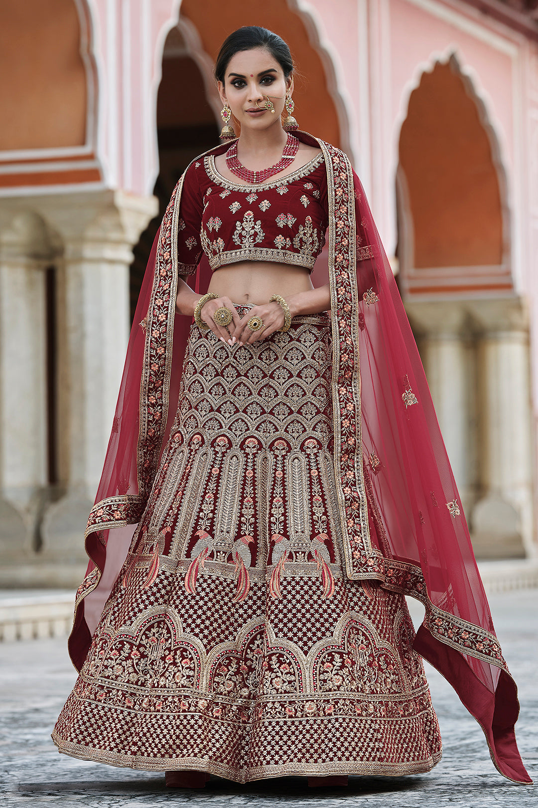 Velvet Lehenga Choli | Heavy Embroidered Bridal Wedding Wear Set