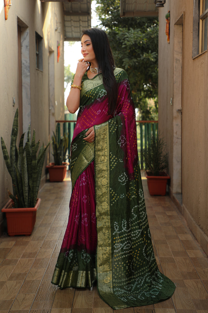 Lightweight grey Bandhej Tapeta saree, combining traditional elegance with comfort.