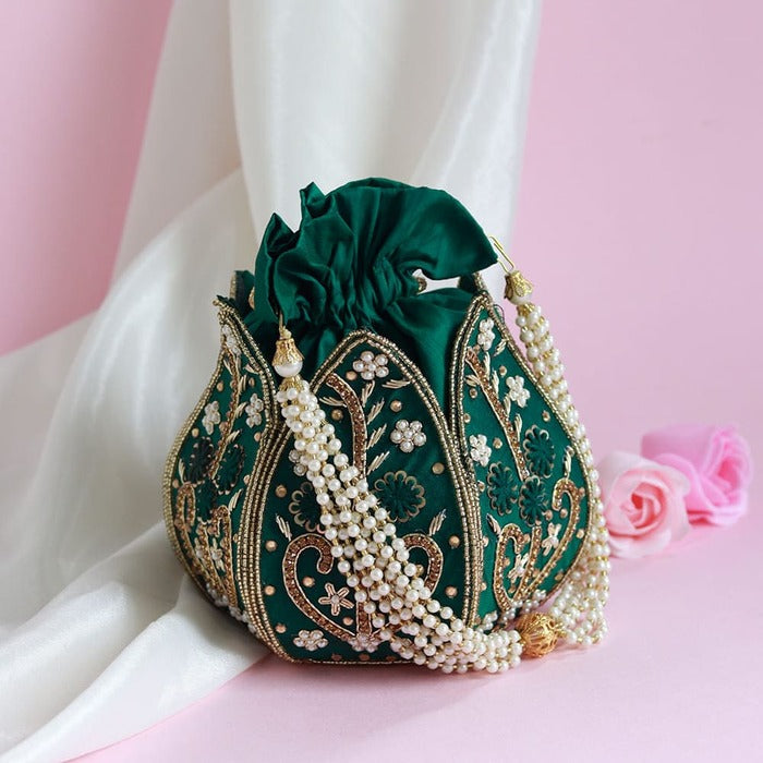 Hand Embroidered Mini Lotus Potli | Ethnic Charm Accessory Bag