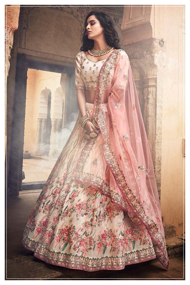 Off-White Organza Bridal Lehenga | Elegant Sequins & Thread Work Set