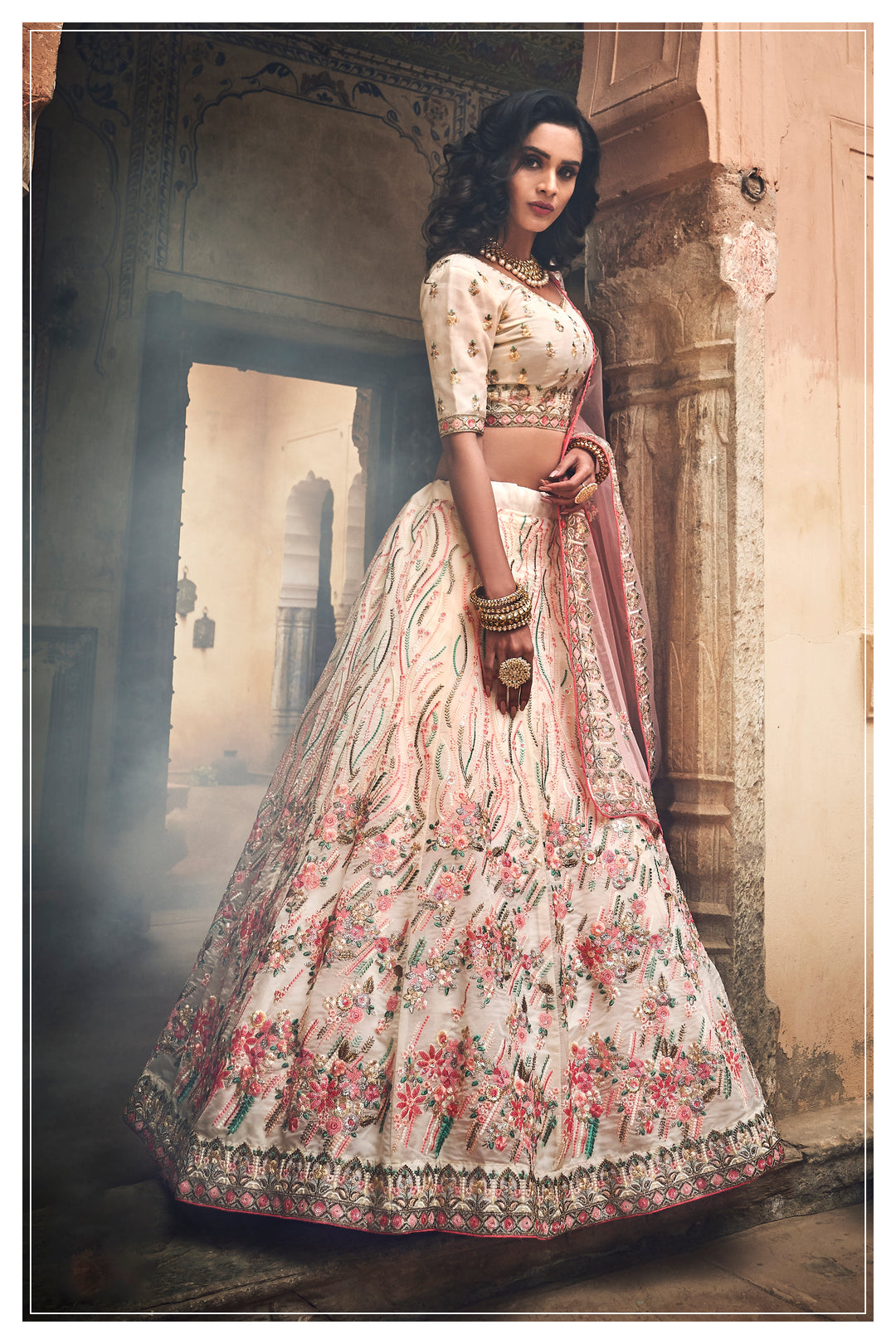 Off-White Organza Bridal Lehenga | Elegant Sequins & Thread Work Set