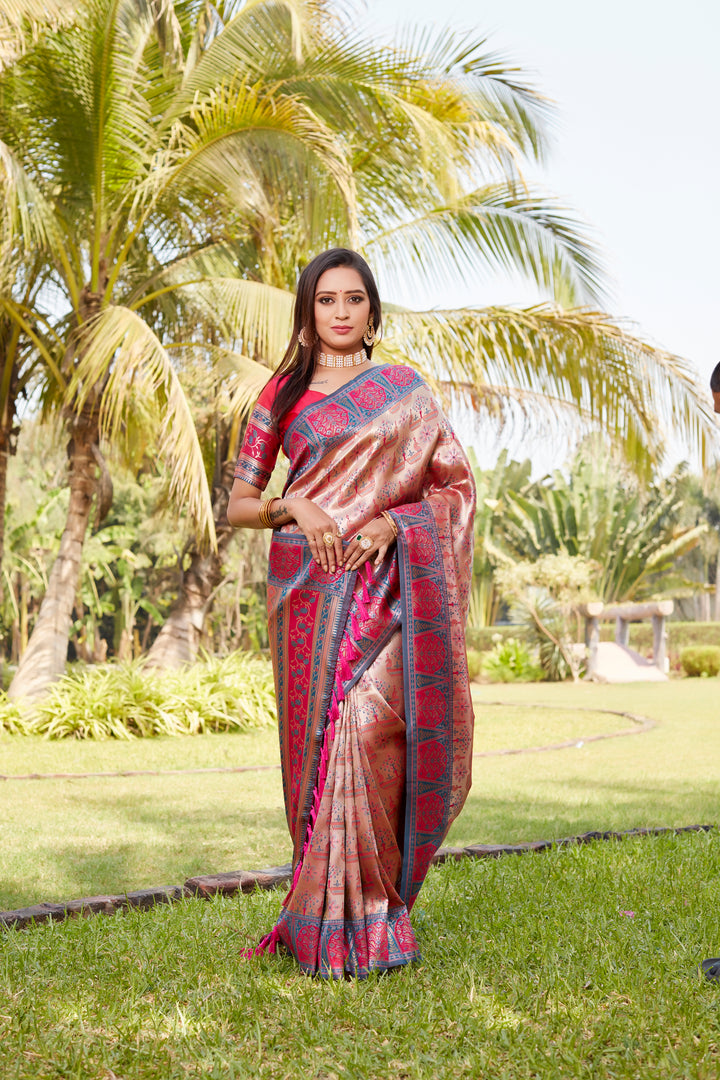 Graceful Rama Kanjivaram silk saree featuring intricate weaving and a rich woven pallu, ideal for festive celebrations.