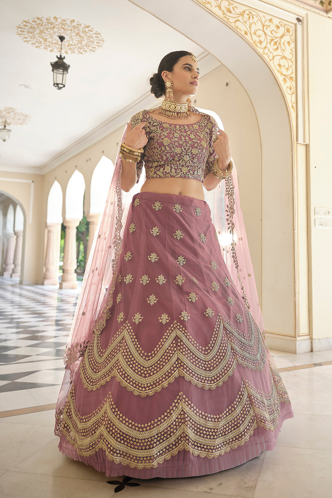 Elegant Mauve Lehenga Choli with Dori Work & Sequins | Bridal Lehenga