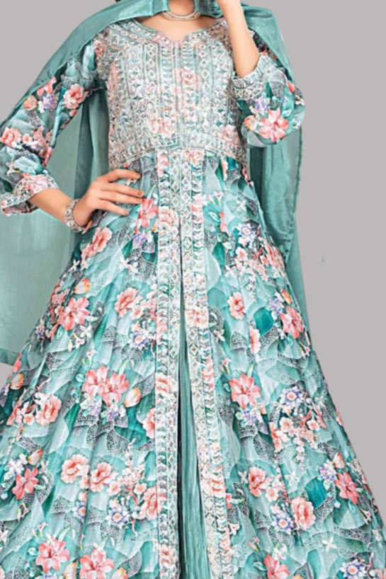 Gorgeous sea blue lehenga set crafted for women’s fashion.