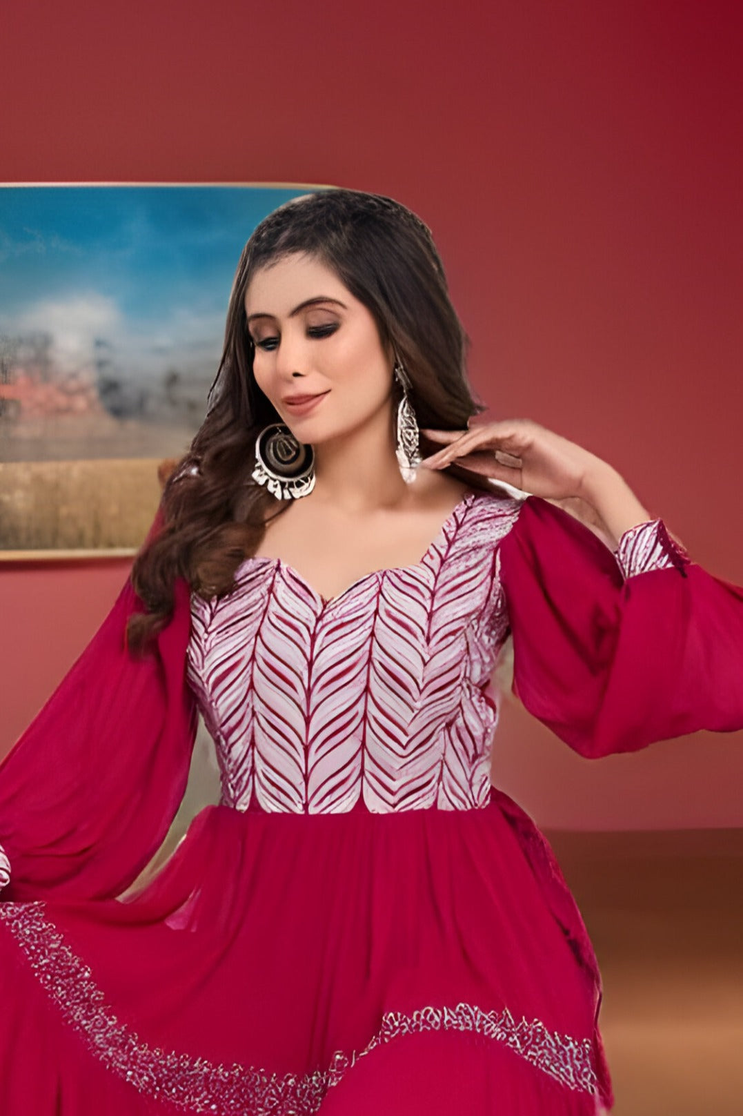 Elegant pink garara with a chic georgette kurti, ideal for weddings and celebrations.