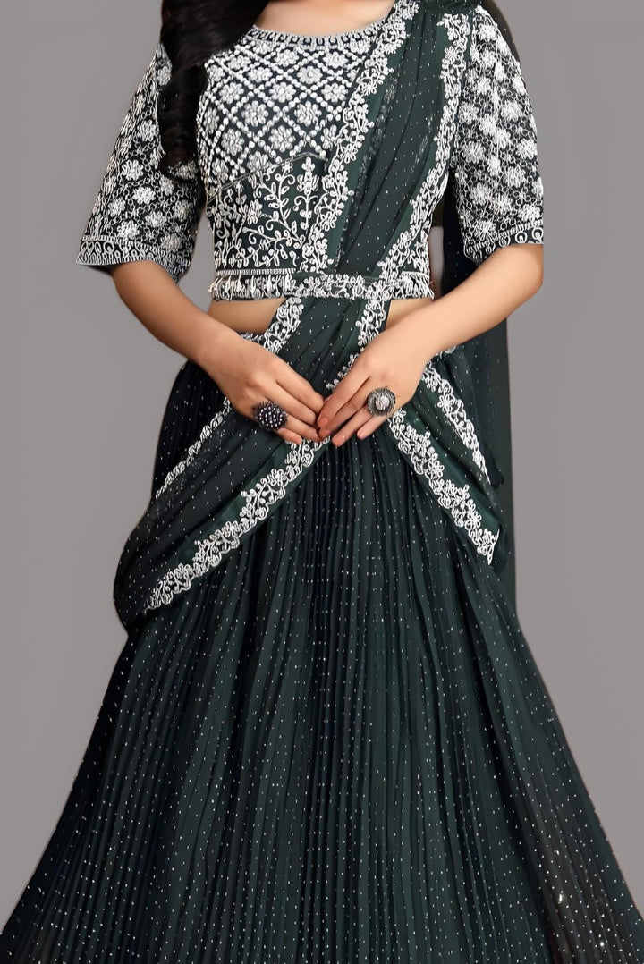 Gorgeous georgette saree in dark green, designed for women’s fashion.