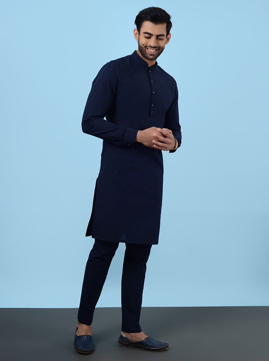 Elevate your ethnic collection with this stylish Navy Blue Kurta Pajama for festive occasions.