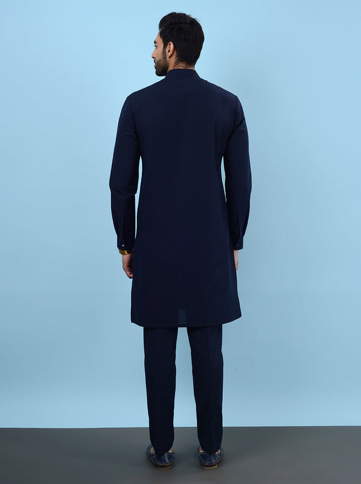 Stand out at gatherings with this fashionable Navy Blue Kurta Pajama set for men.