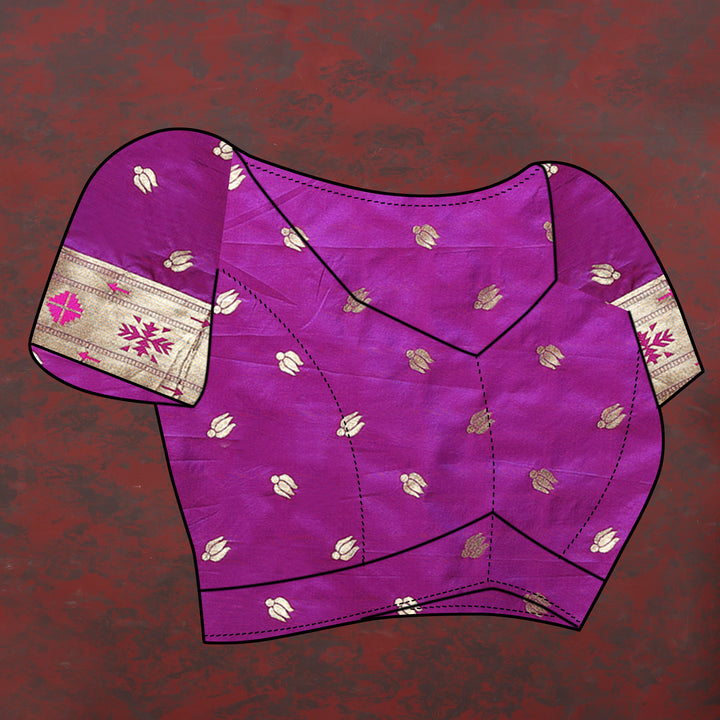 Timeless purple Paithani silk saree with gold zari motifs and Meenakari border, perfect for traditional occasions.