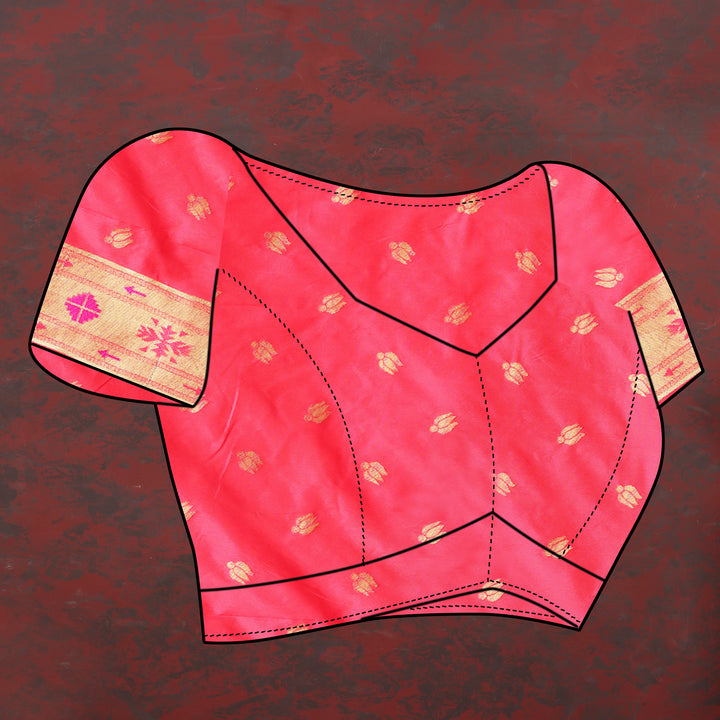 Classic pink Paithani silk saree with gold zari work and Meenakari border, perfect for weddings.