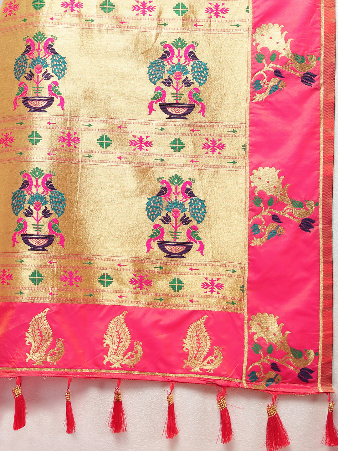 Stunning dark purple Paithani silk saree with gold zari motifs and Meenakari border, perfect for cultural celebrations.