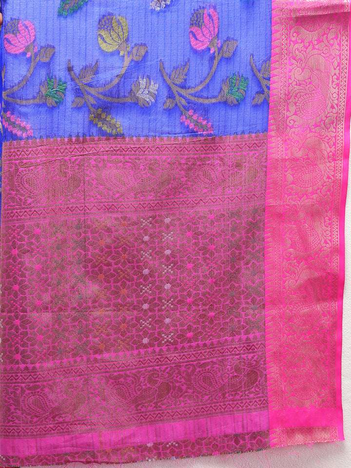 Blue cotton saree with intricate Meenakari detailing and silk blouse, ideal for weddings and festive gatherings.