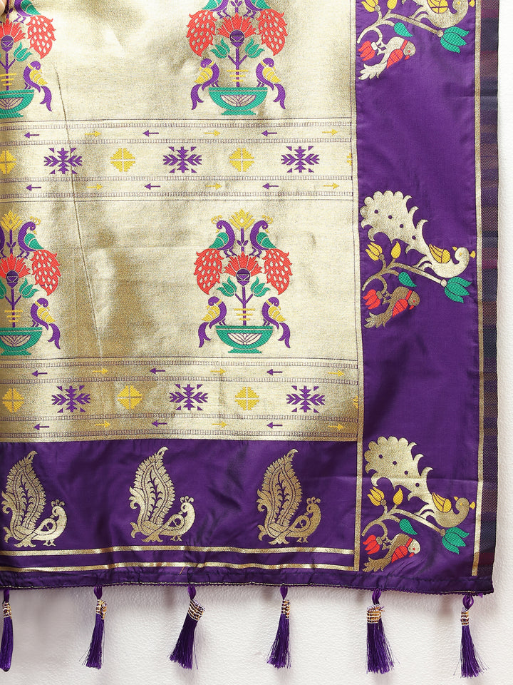 Designer blue Paithani silk saree with intricate copper zari motifs and Meenakari border, perfect for grand occasions.