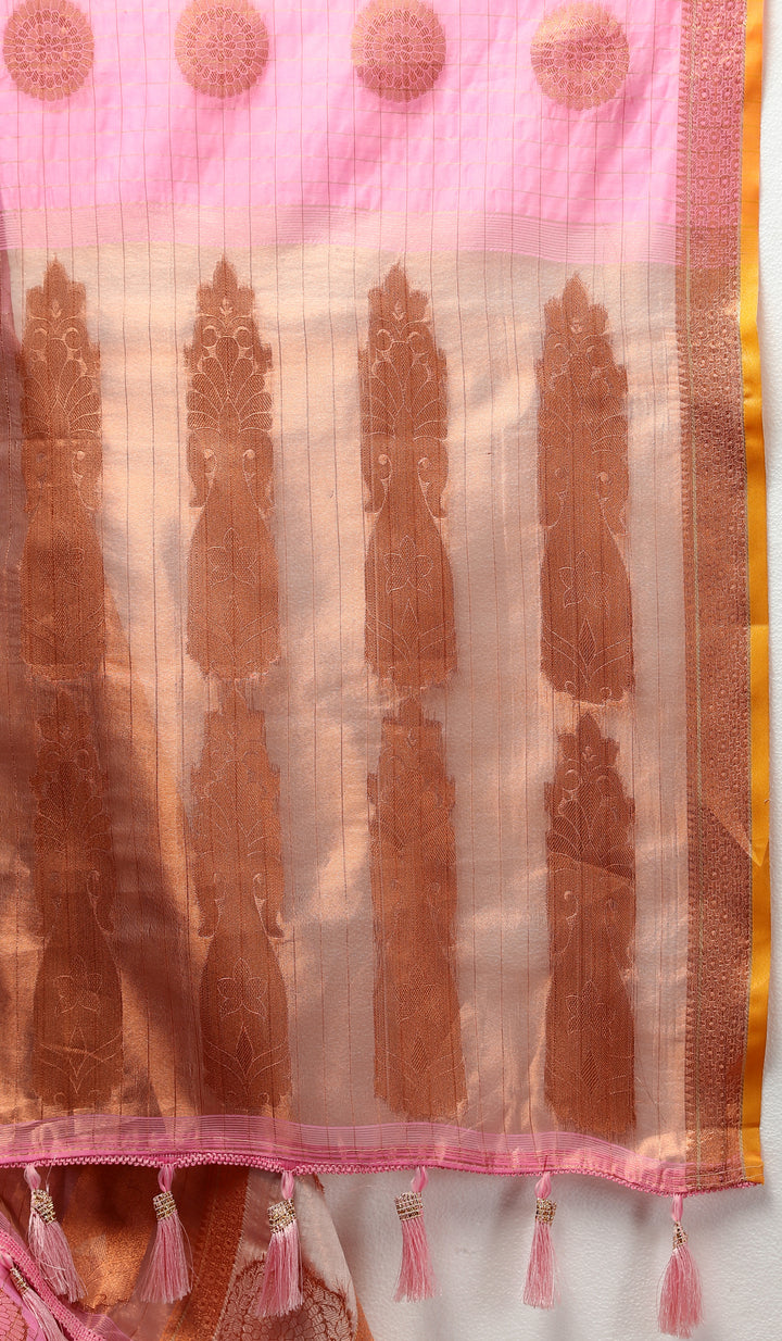 Timeless orange cotton saree featuring beautiful zari woven details, perfect for special occasions.