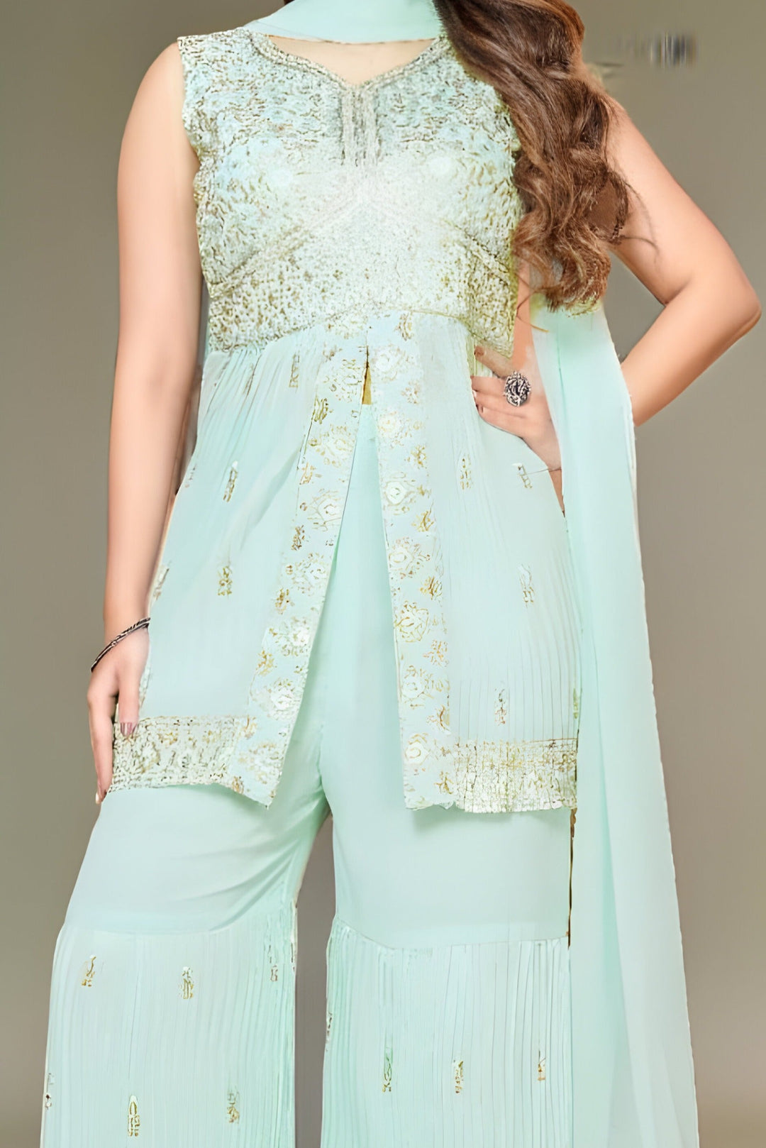 Beautiful mint green garara set crafted for women’s fashion.