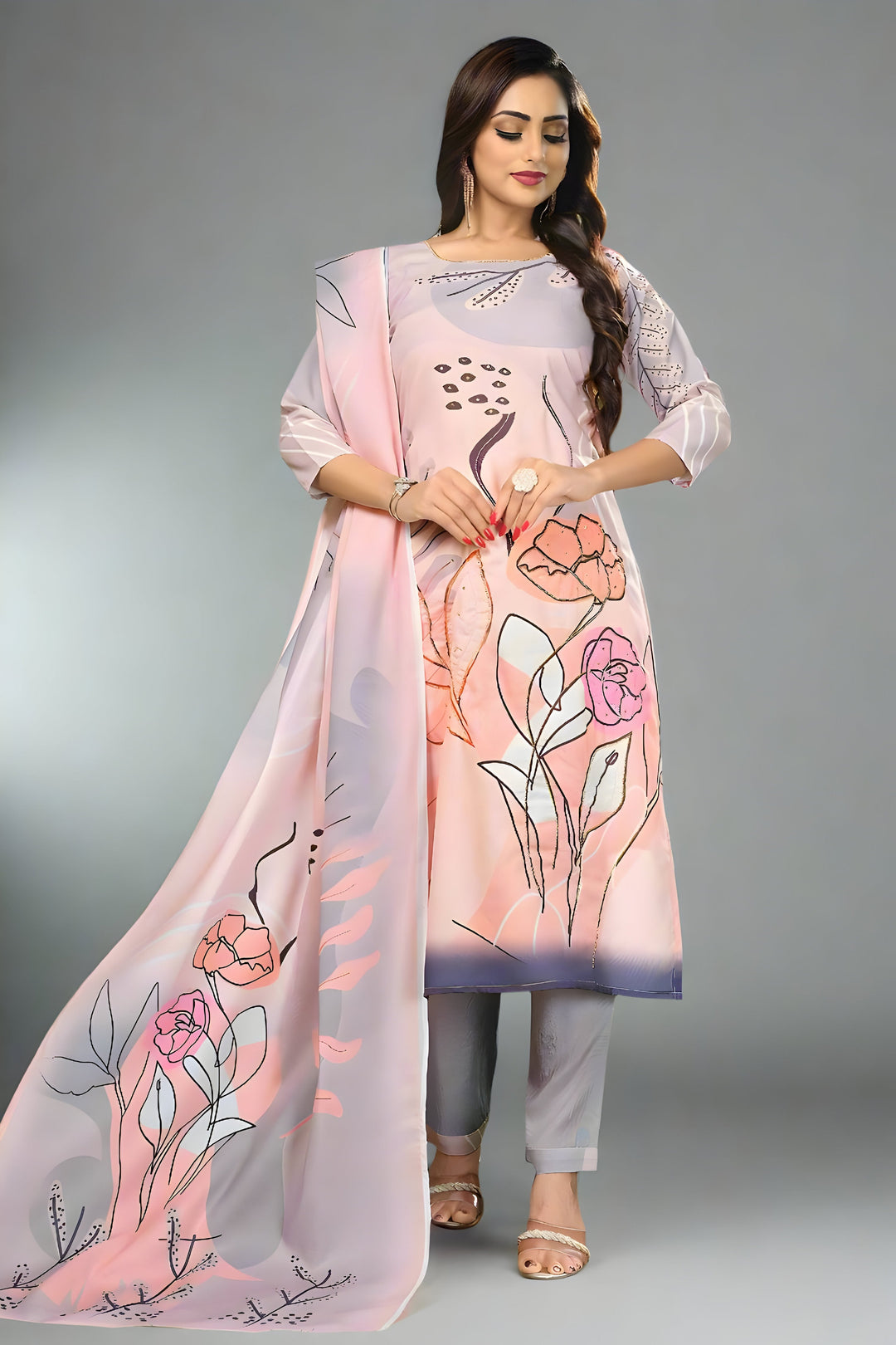 Peach linen kurta pant dupatta set, embodying pure elegance and comfort for festive styles and celebrations.