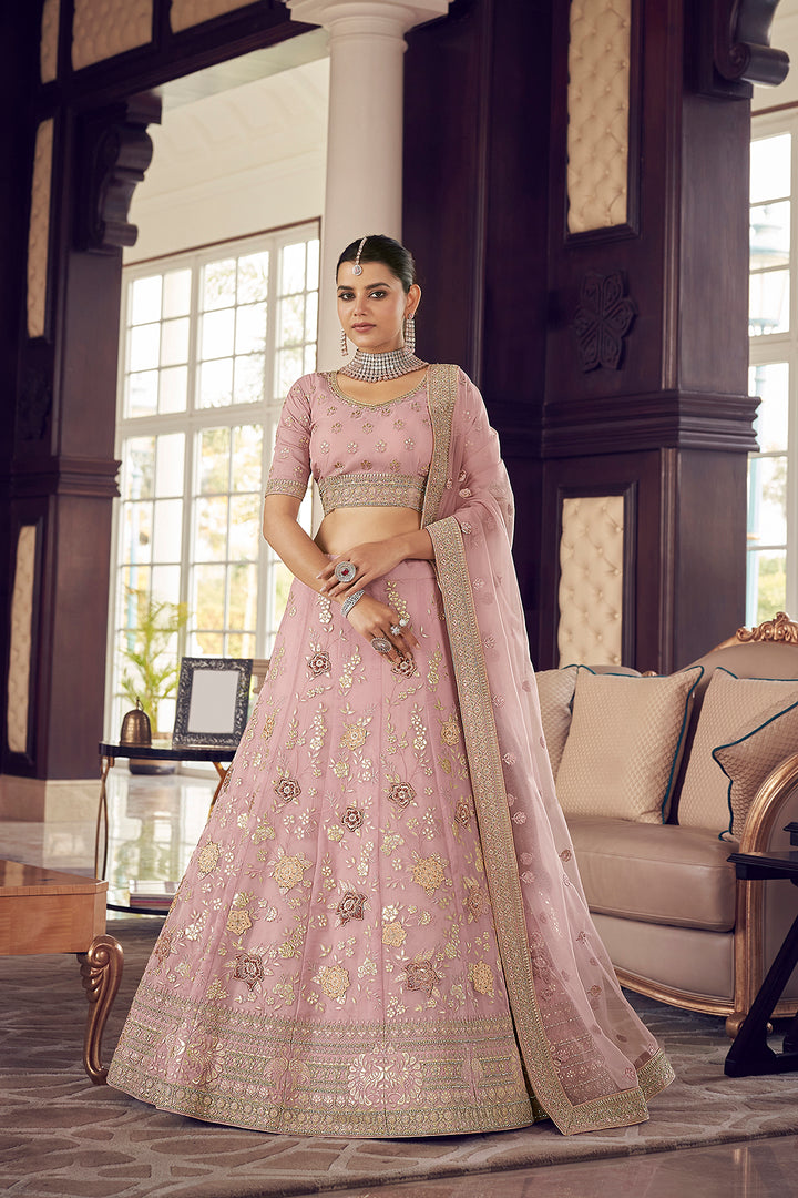 Enchanting Pink Organza Lehenga | Zarkan & Gota Work for Weddings