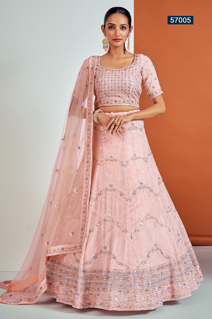 Peach Embroidered Lehenga Choli Set | Georgette Choli Set for Wedding