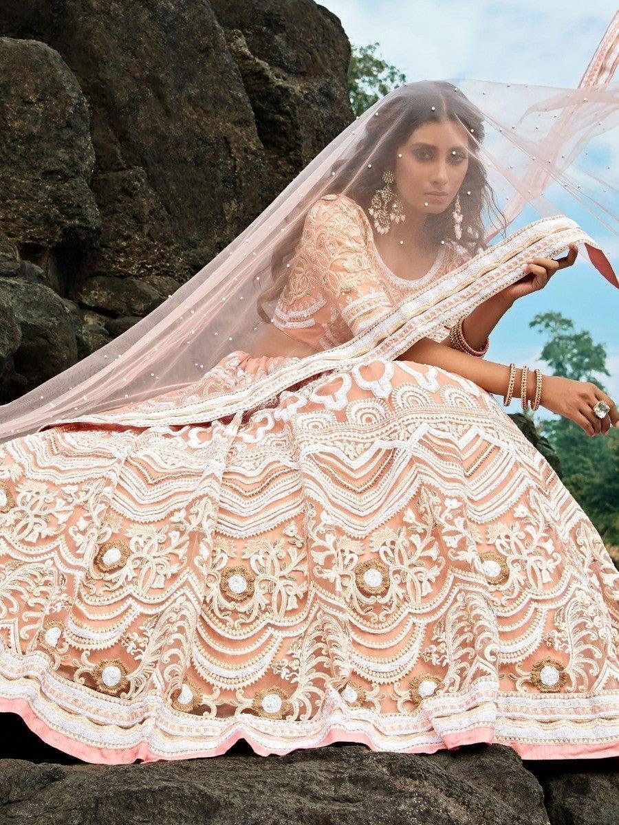 Intricate Peach Lehenga Choli | Custom Fit & Length | Bridal Wear