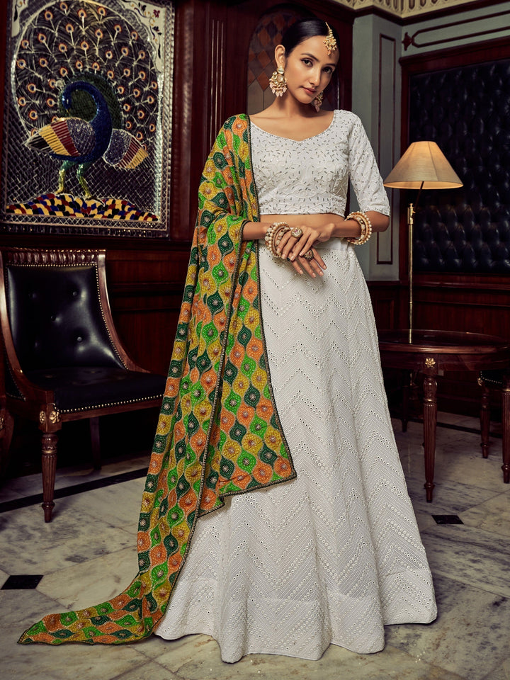 Stunning White Embroidered Lehenga Choli | Bridal Wear Lehenga Set