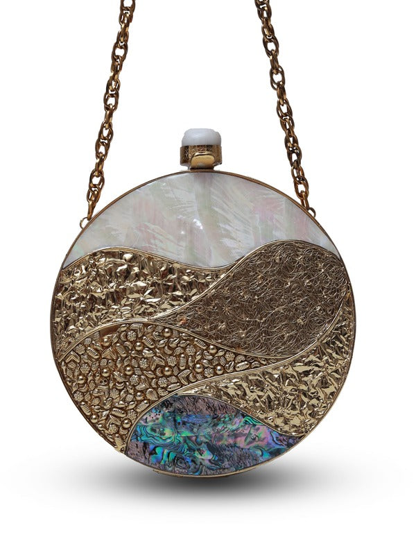 Crescent Round Mother of Pearl Clutch | Fashionable Evening Bag