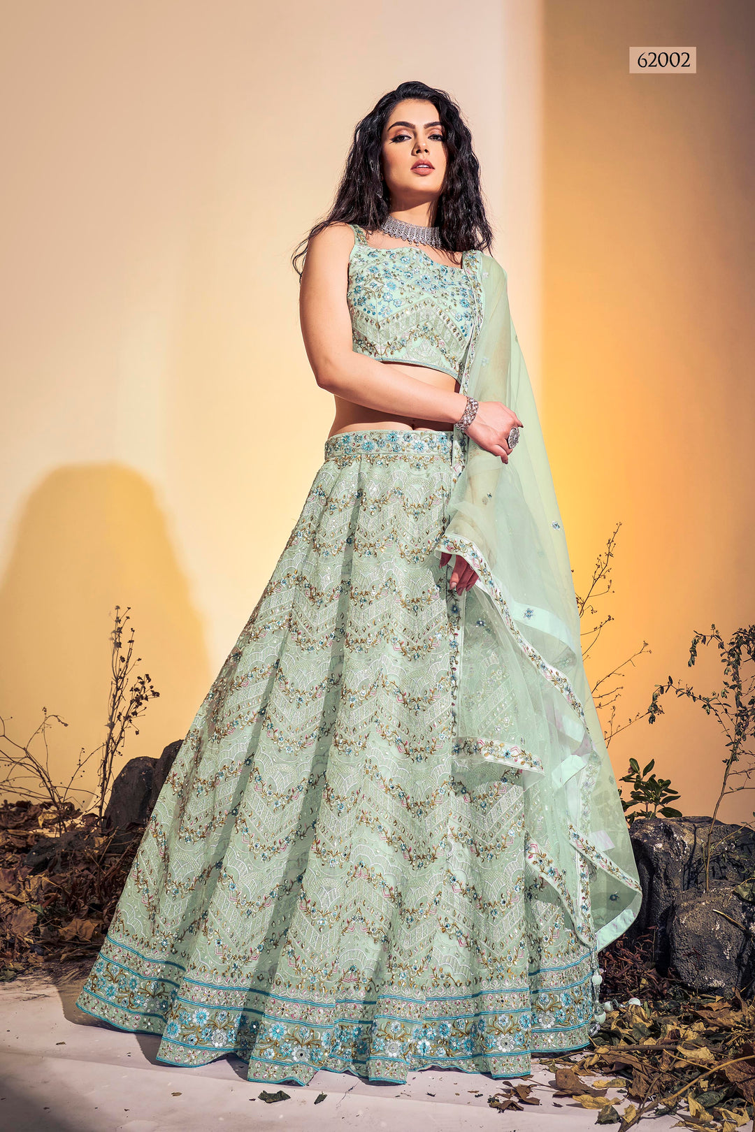 Handwork Soft Net Lehenga | Thread Embroidered Festive Wear for Women