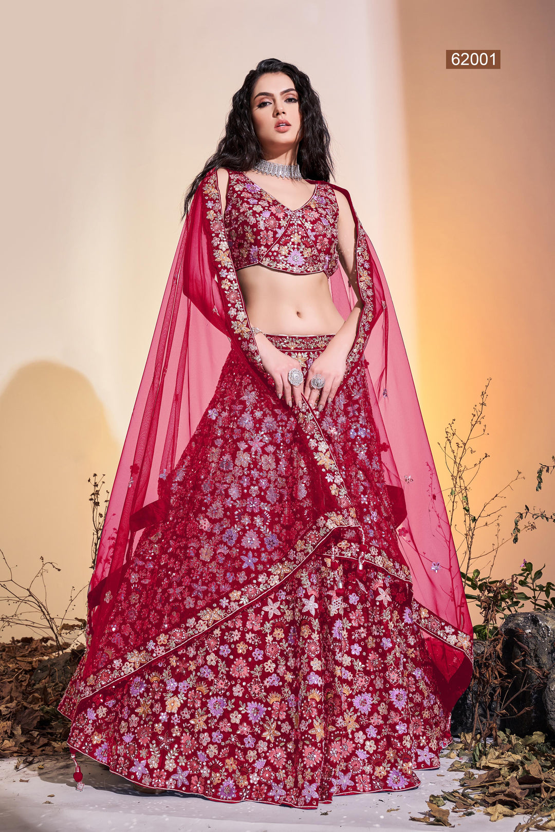 Elegant Handwork Soft Net Lehenga | Bridal Outfit with Thread Details