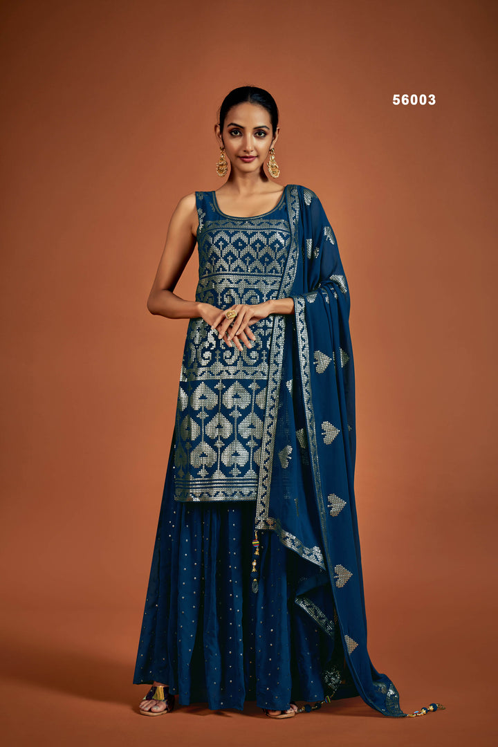 Navy Blue Georgette Salwar Suit | Elegant Sequins Ethnic Wear