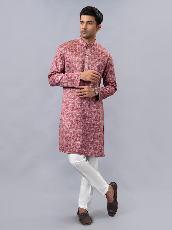 Stylish crimson red kurta set, traditional USA men's attire