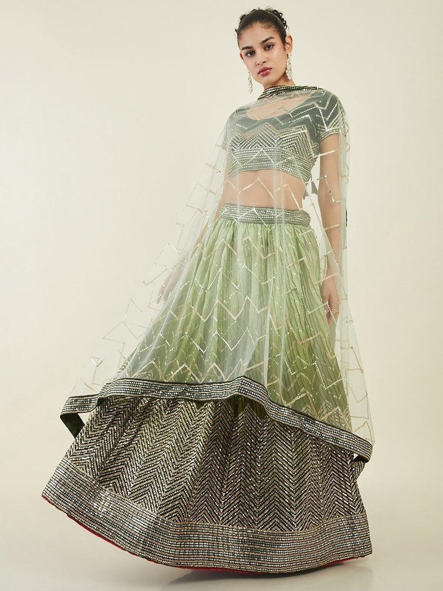 Exquisite Green Art Silk Lehenga Choli | Sequins & Zari Work with Dupatta