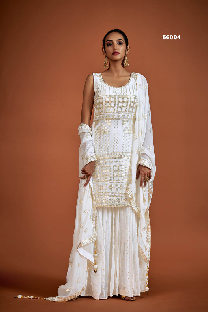 White Georgette Salwar Suit | Stunning Sequins Work Party Wear