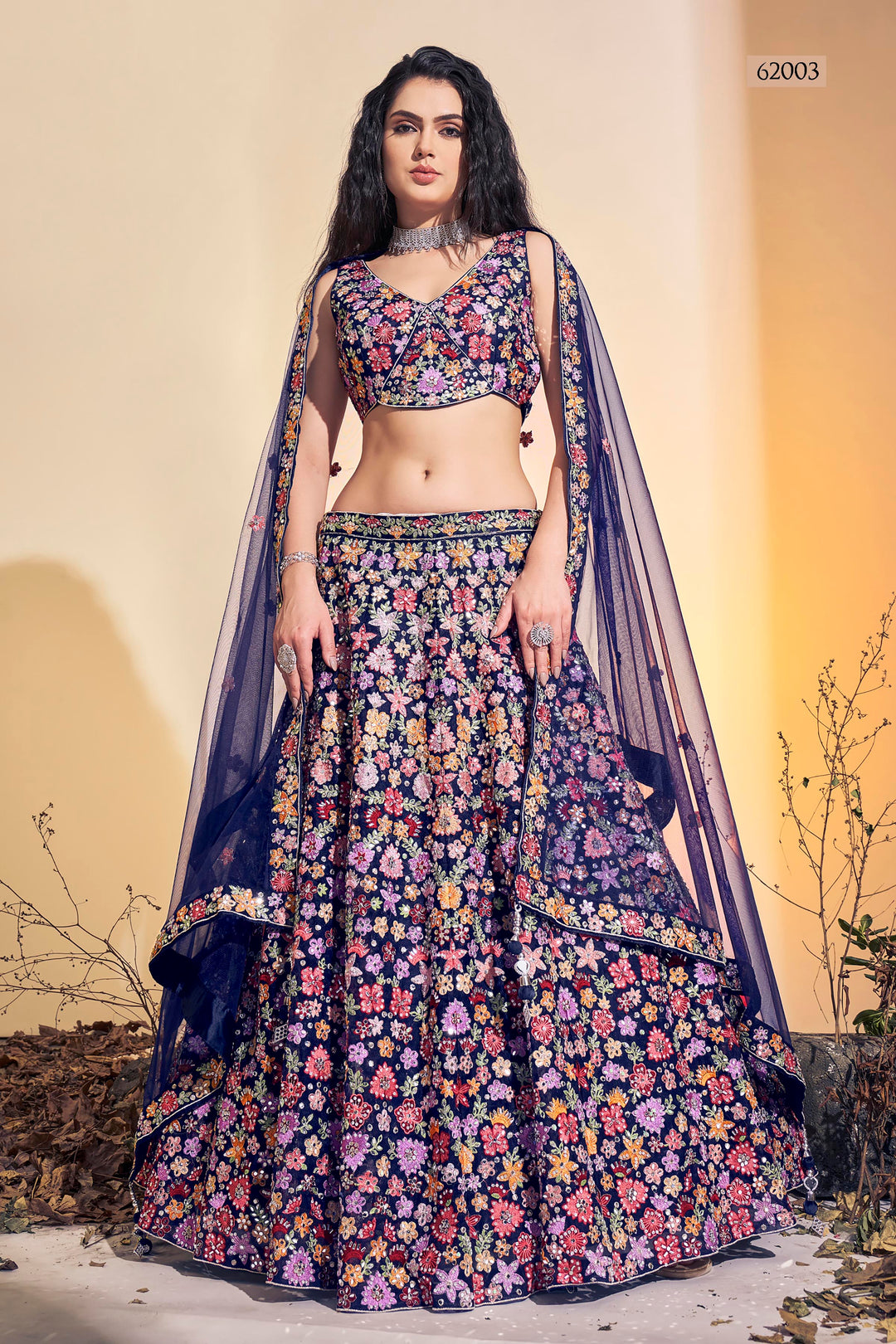 Elegant Handwork Soft Net Lehenga | Bridal Outfit with Thread Details