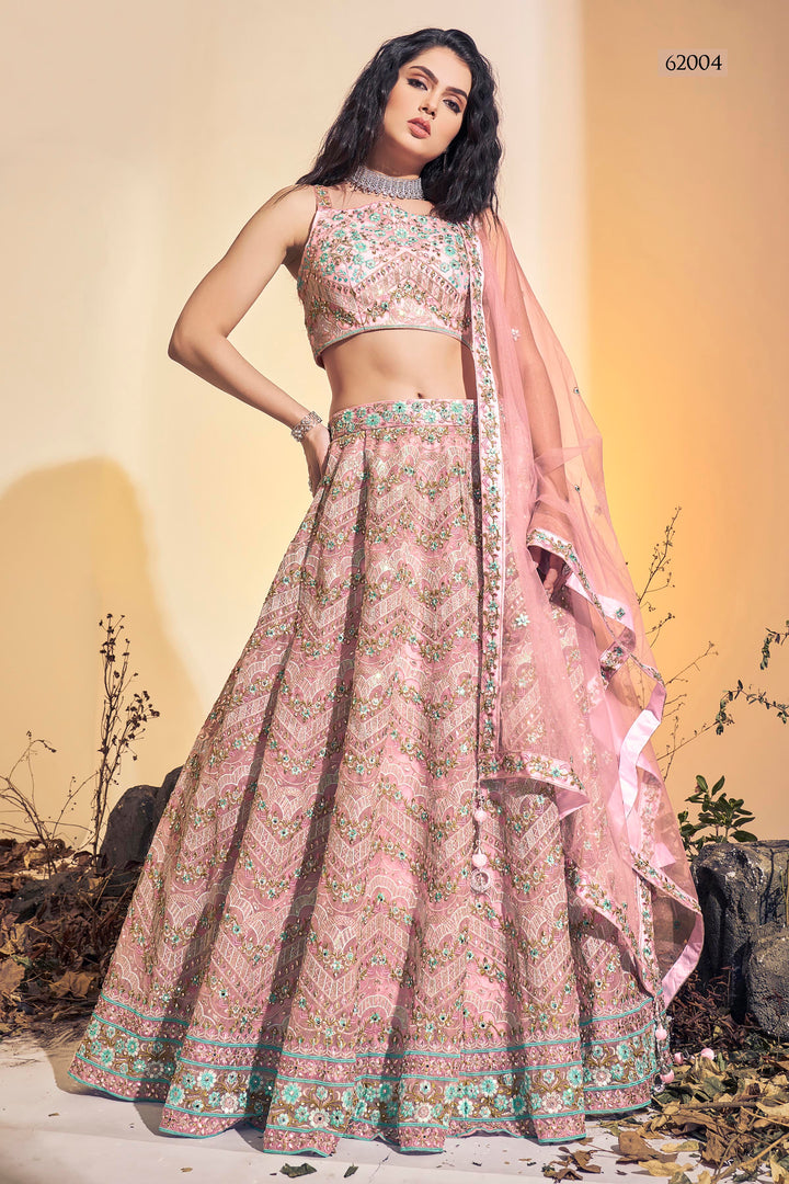 Handwork Soft Net Lehenga | Thread Embroidered Festive Wear for Women