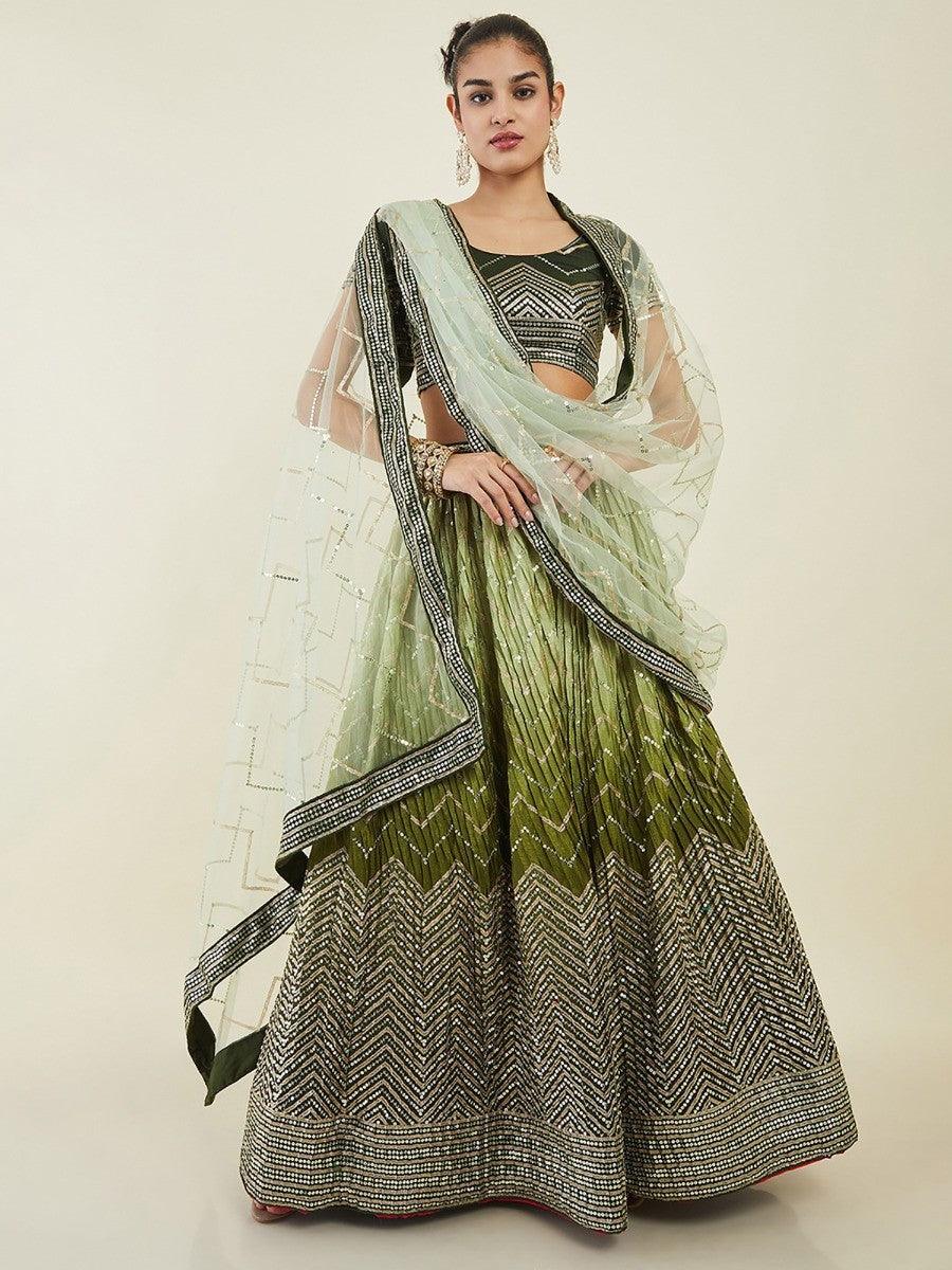 Exquisite Green Art Silk Lehenga Choli | Sequins & Zari Work with Dupatta