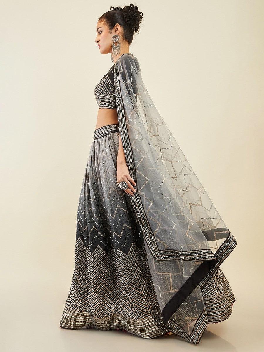 Timeless Sparkle Black Lehenga Choli | Sequin & Zari Cocktail Party Wear