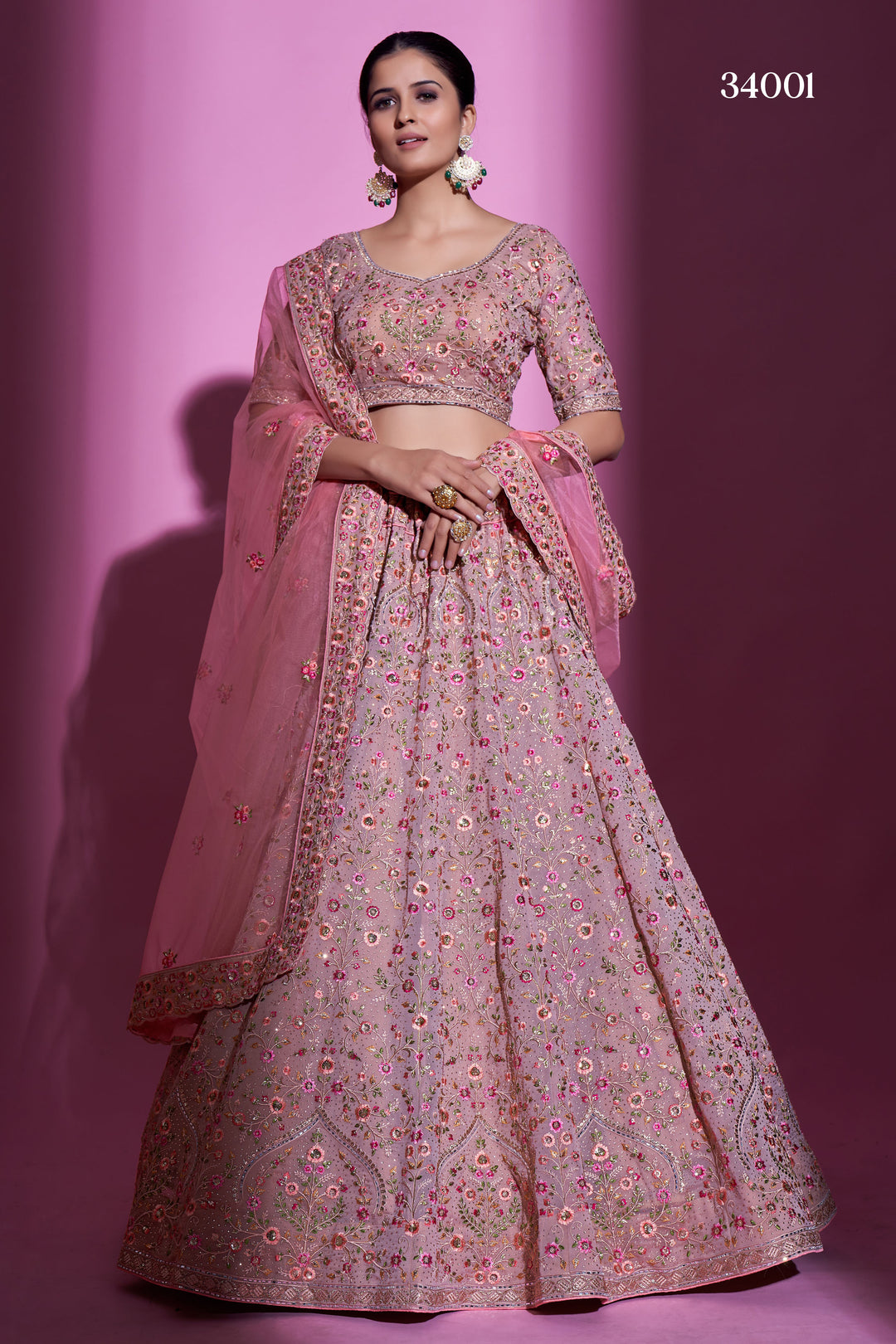 Mauve Georgette Lehenga | Swarovski Embellished Net Lehenga for Special Occasions