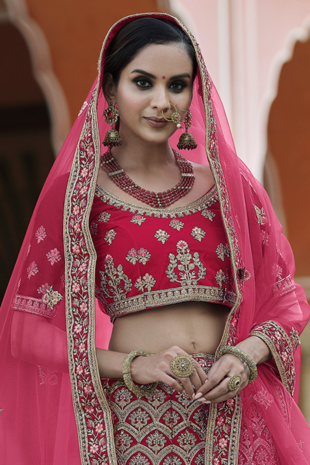 Velvet Lehenga Choli | Heavy Embroidered Bridal Wedding Wear Set