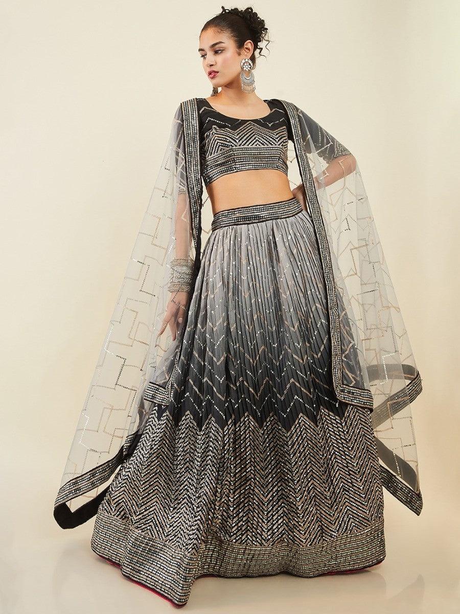 Timeless Sparkle Black Lehenga Choli | Sequin & Zari Cocktail Party Wear