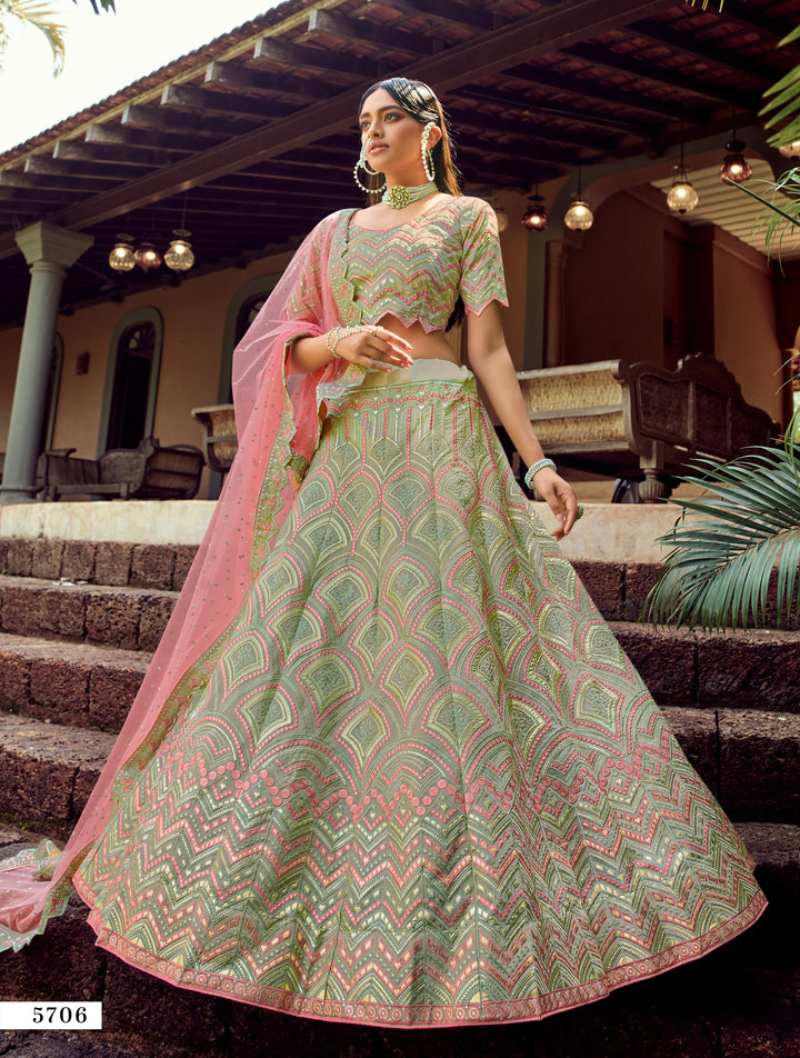 Gorgeous Green Organza Lehenga | Embellished with Gota & Resham Work