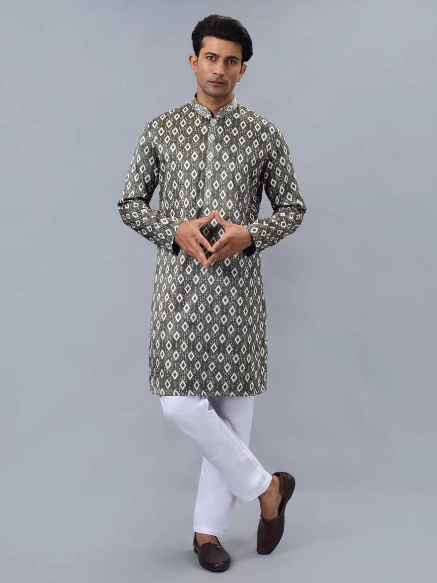 Men’s green embroidered kurta set, USA ethnic wear for weddings